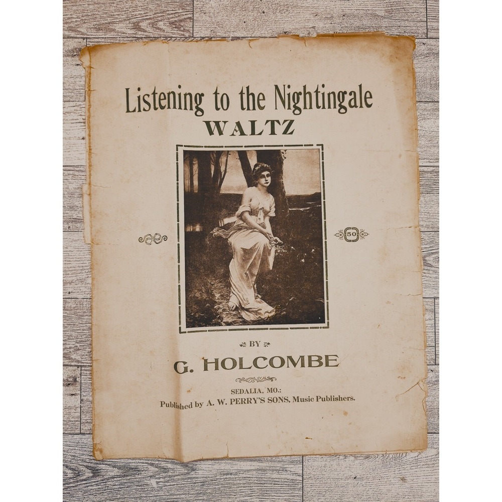 1919 Nightingale Waltz Vintage Sheet Music Woman in Gown‎ Trees Holcombe Art